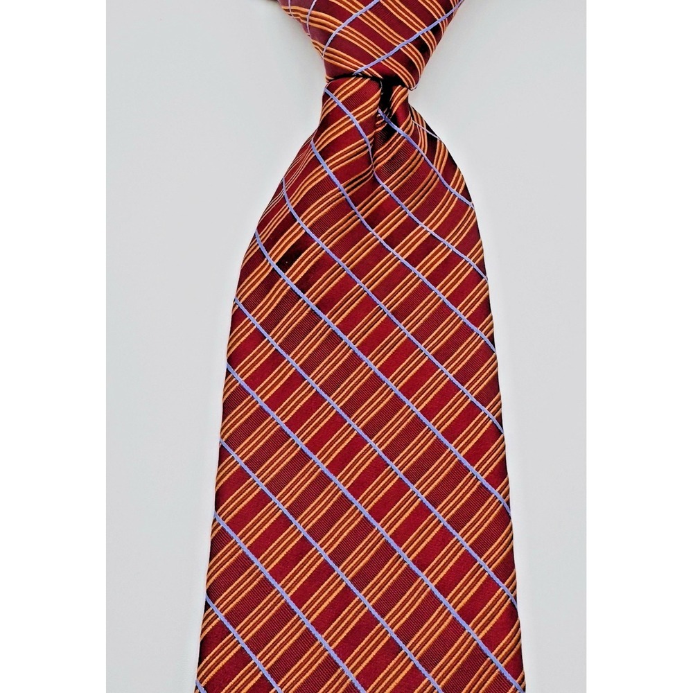 Ike Behar Silk Tie Men Long 62"Lx3.5"W Red Yellow Repp Jacquard‎ Hand Tailor USA